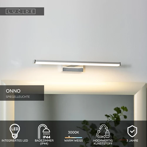 Lucide ONNO - Spiegelleuchte Badezimmer - LED - 1x8W 3000K - IP44 - Chrom Matt - USP